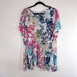 NorthStyle Boho Distressed Floral Embroidery Women’s Size 2X Rayon Blend Top